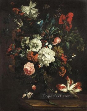 Flores en un jarrón sobre una losa de piedra Justus van Huysum Pinturas al óleo